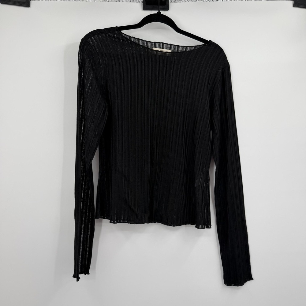 Natural Life Blouse Womens XL Black Sheer Striped Lightweight Pullover